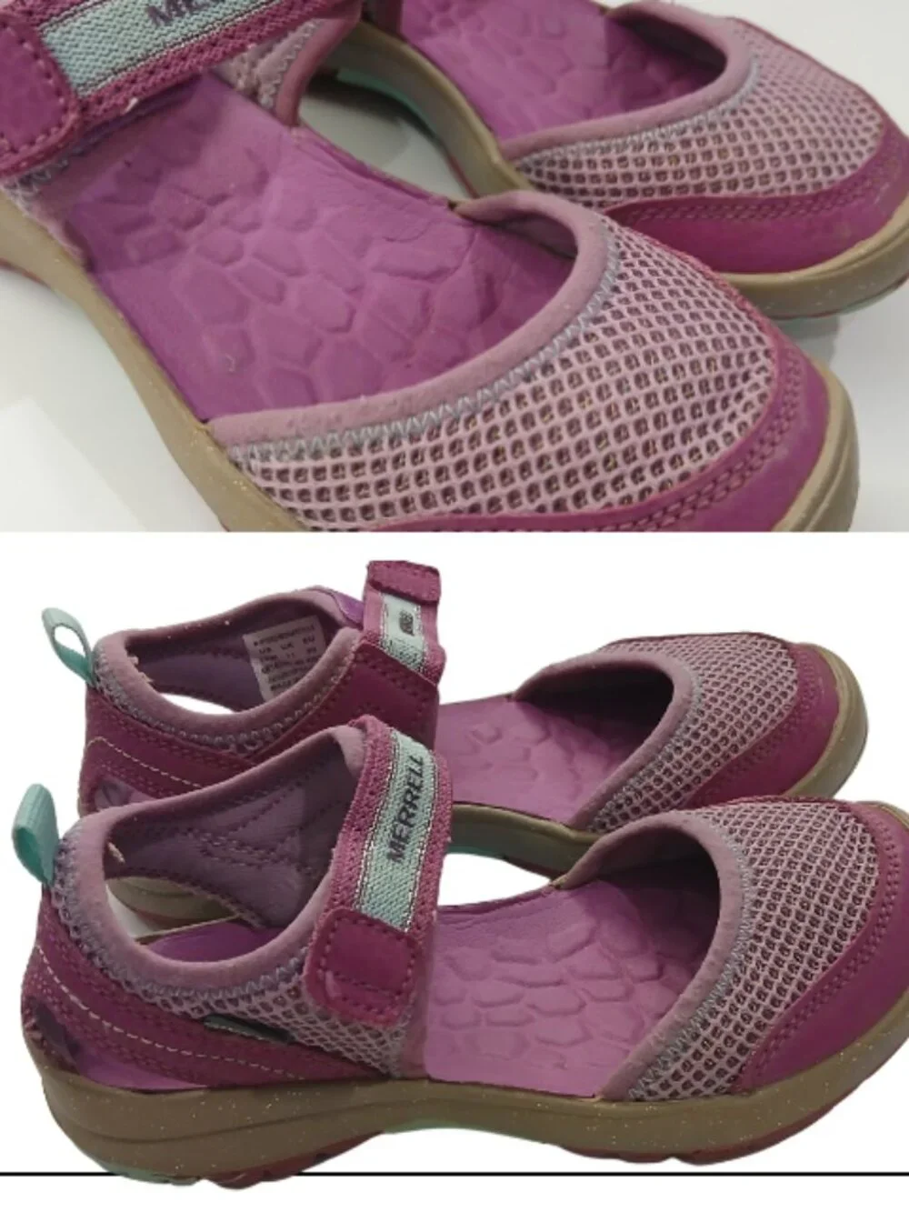 Merrell Plum Purple Kids Hook-and-Loop Sandals with Mesh Upper